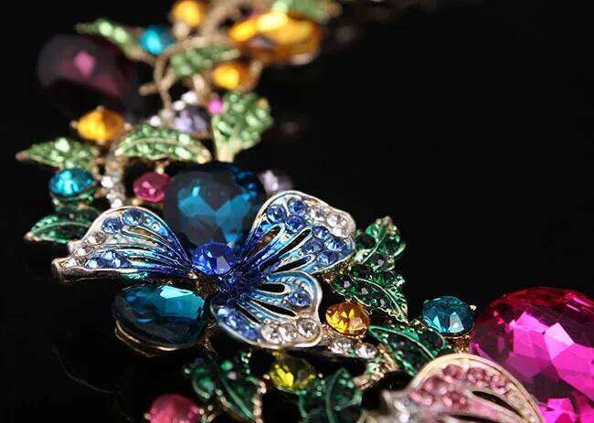 Fashion Bauhinia Flowers Crystal Set Multicolor Earrings with Matching Wedding Necklace Women Jewelry Z260313