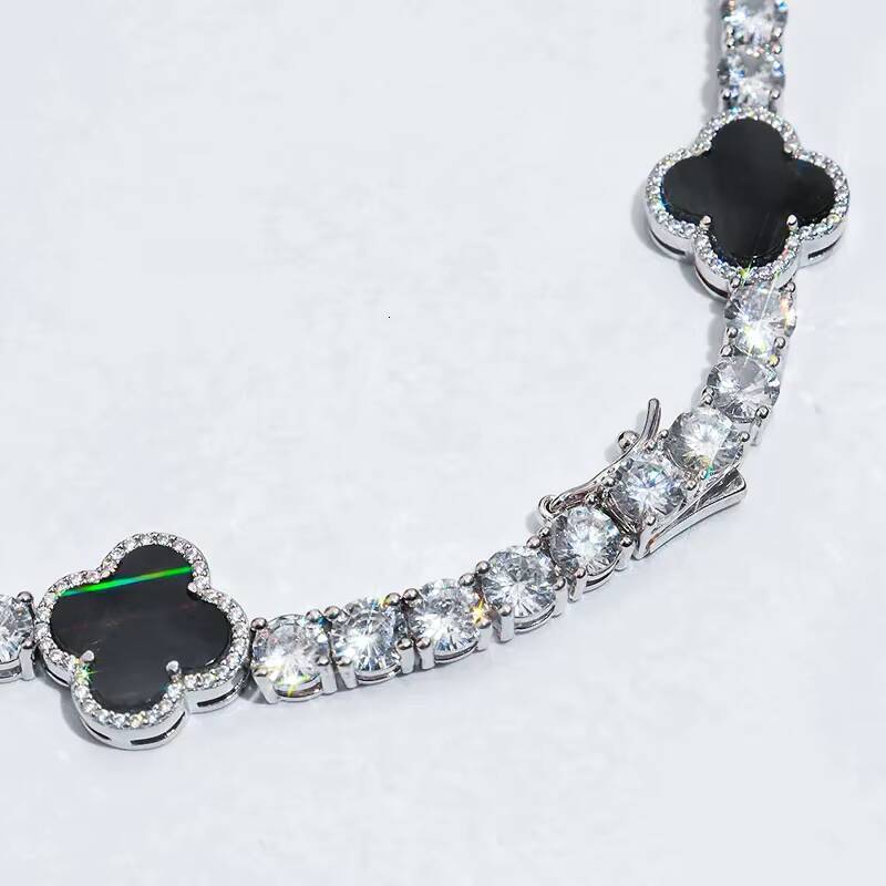 Hip Hop Fine Jewelry Passd Diamond Tester 925 Silver 3MM 4MM 5MM Moissanite Black Agate Clover Tennis Chain for Men Women