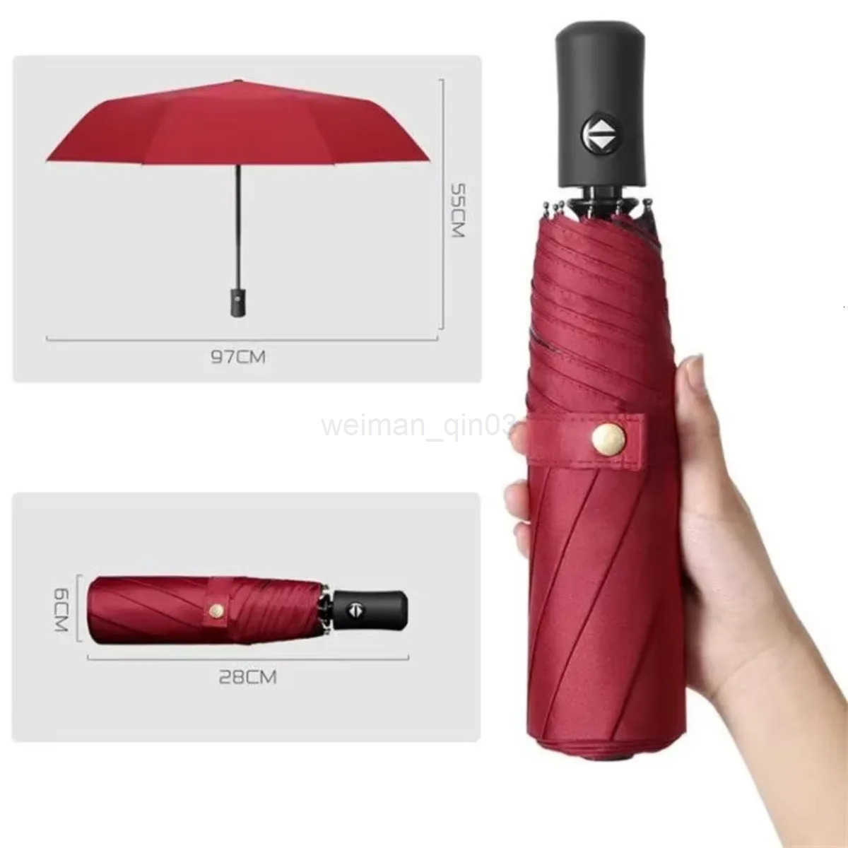 Automatic Triple-Fold Umbrella Windproof Rain Sun Umbrella Solid Color Compact Business Travel Umbrella H260314