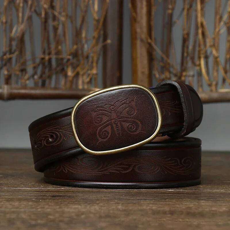 3.5CM Pure Cowhide High Quality Genuine Leather Belts for Men Laser Engraving Strap Male Smooth Buckle Jeans Cowboy Luxury Z260226