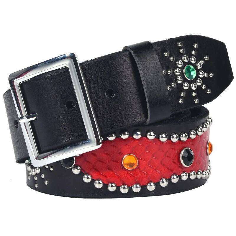 New British Retro Punk Belt with Studs Unisex Fashion Denim Leather Decor Factory Direct Sale Z260226