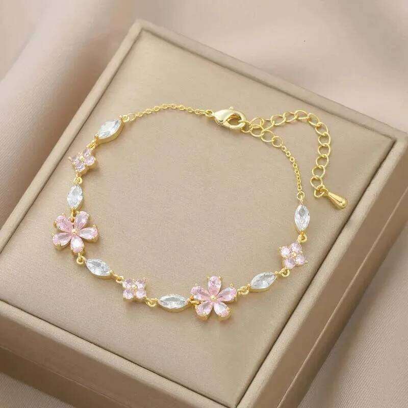 Y2K Luxury Colorful Zircon Flower for Women Girls Korean Sweet Gold Color Crystal Adjustable Bracelet Girl Jewelry Gift Z260313
