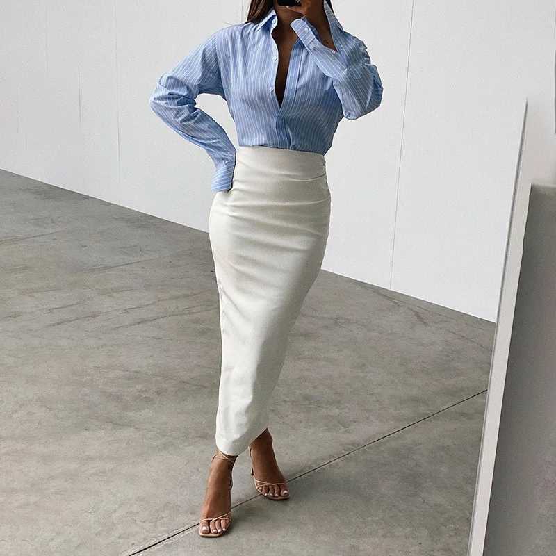 Women Autumn Sexy High Waist Bodycon Skirt Fashion Adults Slim-fit Solid Color Slit Leather Long Skirt Black/White M260314