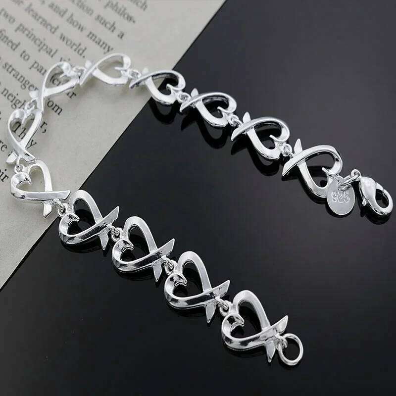 Hot Fine Heart Kelp Chain Fashion 925 Sterling Silver Bracelet For Woman Popular Brands Jewelry Wedding Party Christmas Gifts Z260313