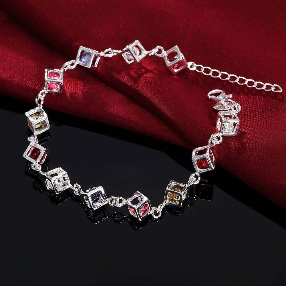 Fine Colored Zircon Lattice 925 Sterling Silver Bracelets For Woman Luxury Jewelry Wedding Party Gifts Temperament Z260313