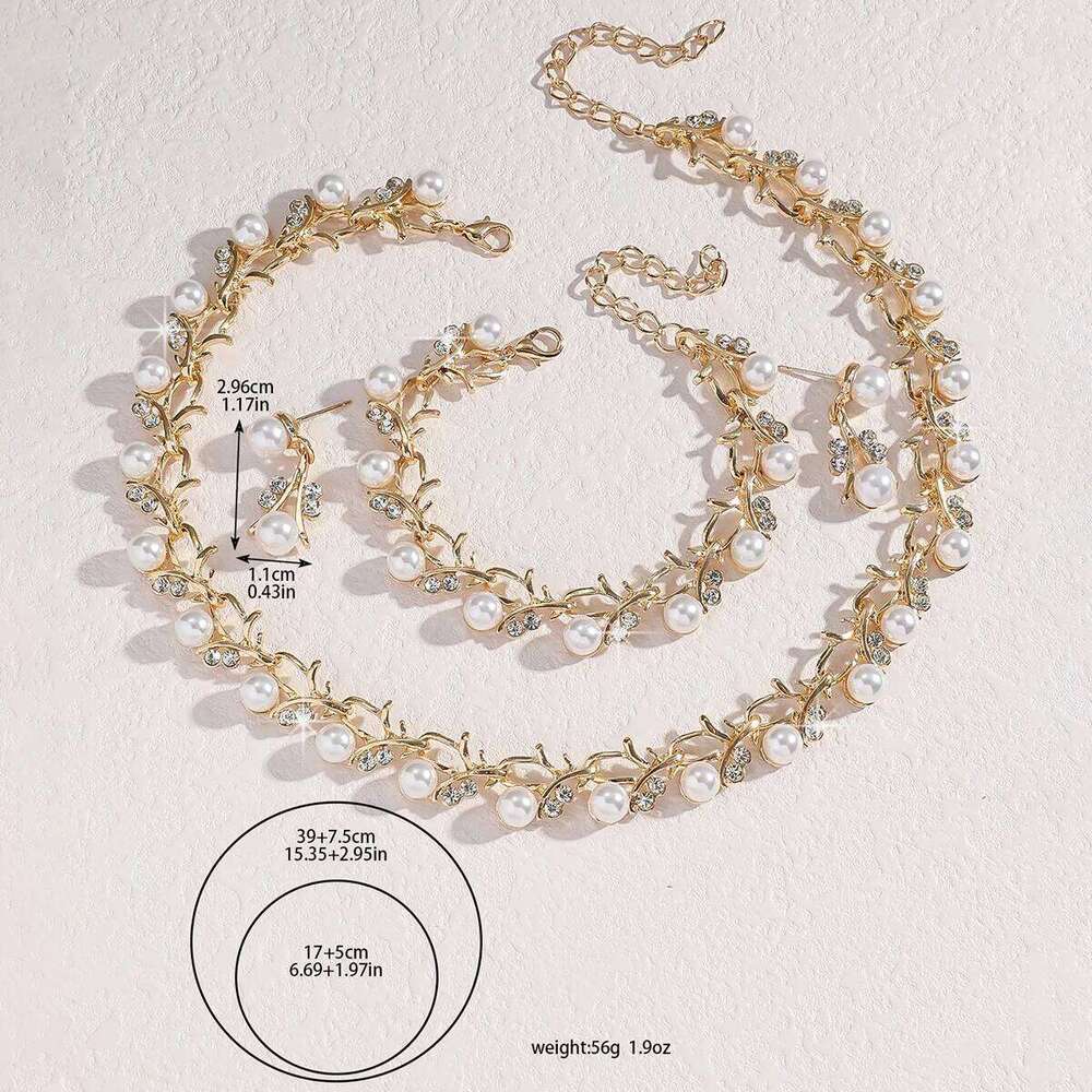 Trending Pearl Choker Necklace Earrings Bracelet Women 18K Gold Plated Hypoallergenic Bridal Party Dainty Jewelry Gift for Her Z260313