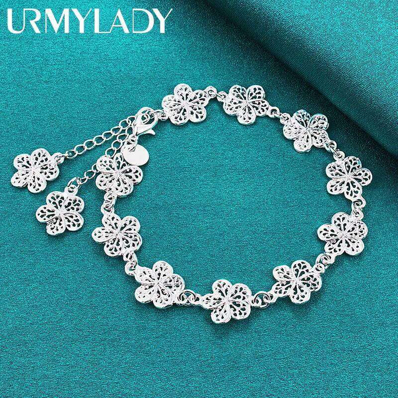 URMYLADY 925 Sterling Silver Flower Tassels Chain Bracelet For Women Wedding Engagement Party Fashion Jewelry Z260313