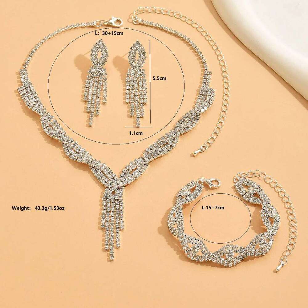4PC Women's Fashion Design Tassel Water Drop Necklace Earrings Bracelet Jewelry Set Suitable for Wedding, Party, Festival Gifts Z260313