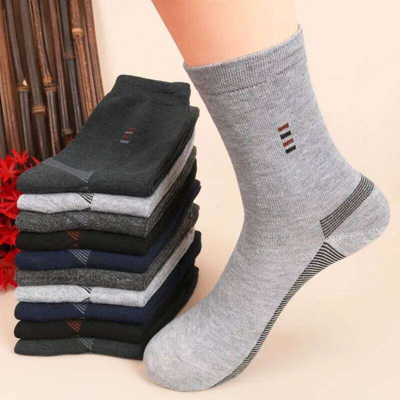 5 Pairs Men's Long Soft Comfortable Wear-resistant Sturdy Casual Simple Fashion Black Large Szie Mid-calf Socks Z260314