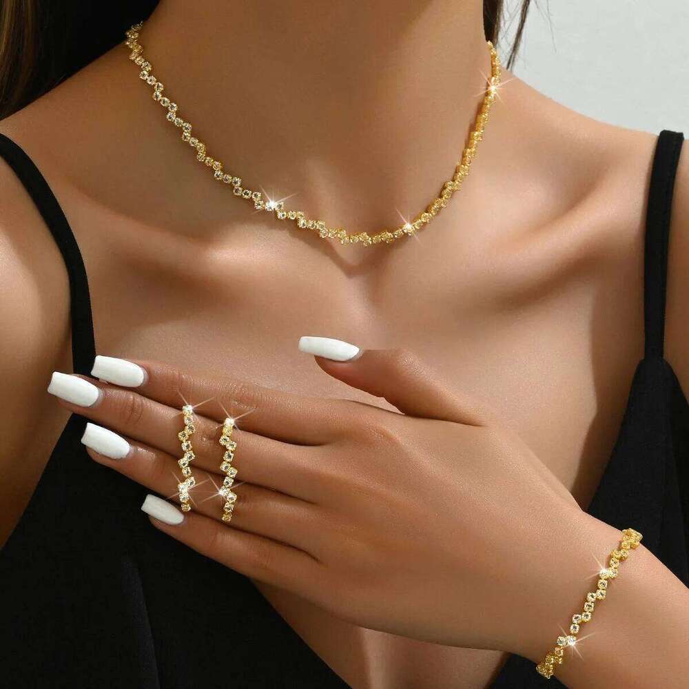 4PC Women's Fashion Copper Claw Chain Minimalist Necklace Earrings Bracelet Jewelry Set Wedding Banquet Party Holiday Gift Z260313