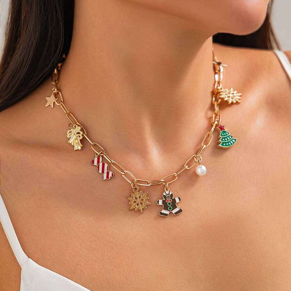 KunJoe Trendy Christmas Tree Snowflake Pendant Necklace Bracelet Hoop Earring Women New Year Jewelry Set Gift Clavicle Chain Z260313