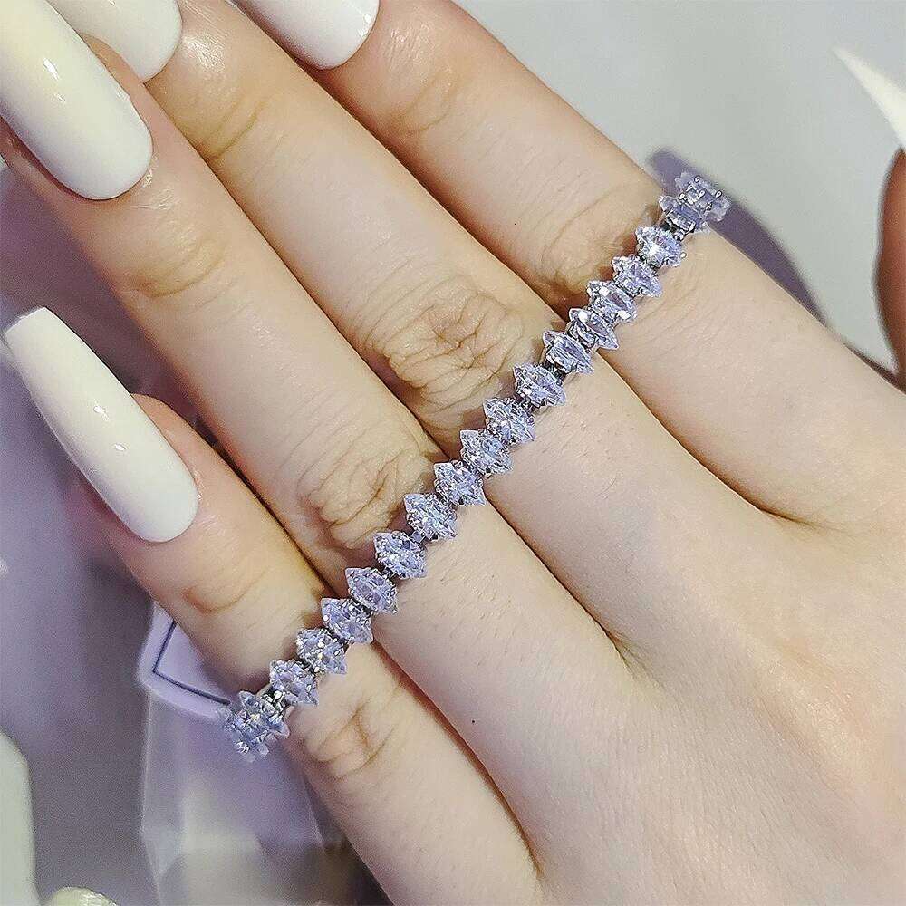 2024 New Marquise Oval Square Cut Luxury Silver Color on Hand Tennis Bracelet Bangle for Women Party Gift Jewelry S7062 Z260313