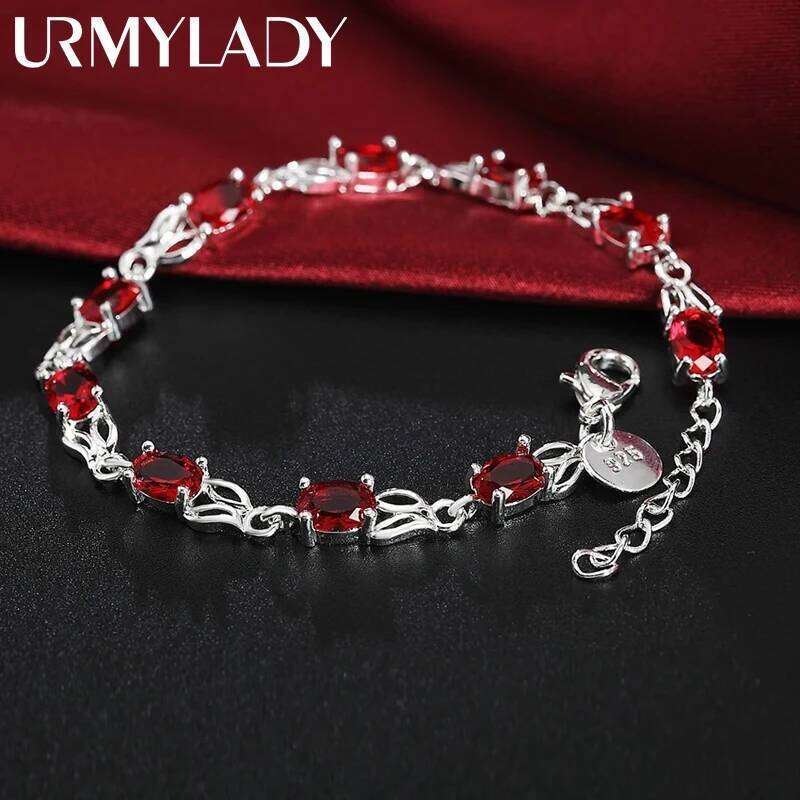 Hot new 925 Sterling silver Bracelets for women Wild red crystal chain fashion lady Wedding party Christmas gifts Jewelry Z260313