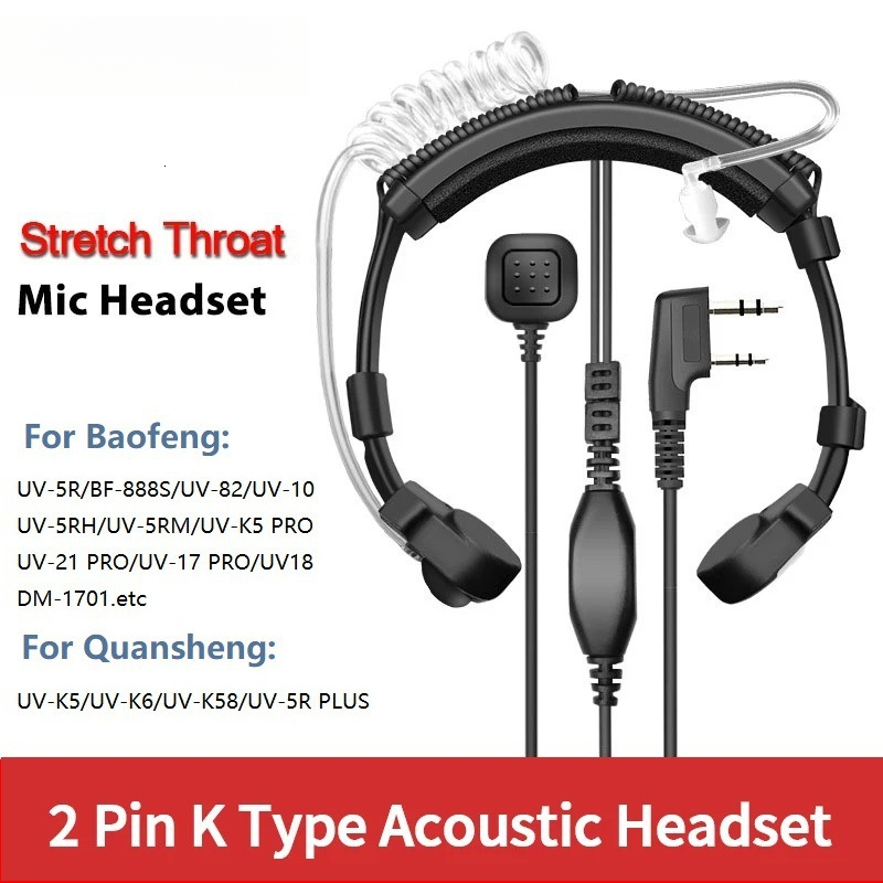 Telescopic throat control headphones, throat microphone headphones, mobile phone throat control tube, anti radiation tube headphones, finger PTT cycli