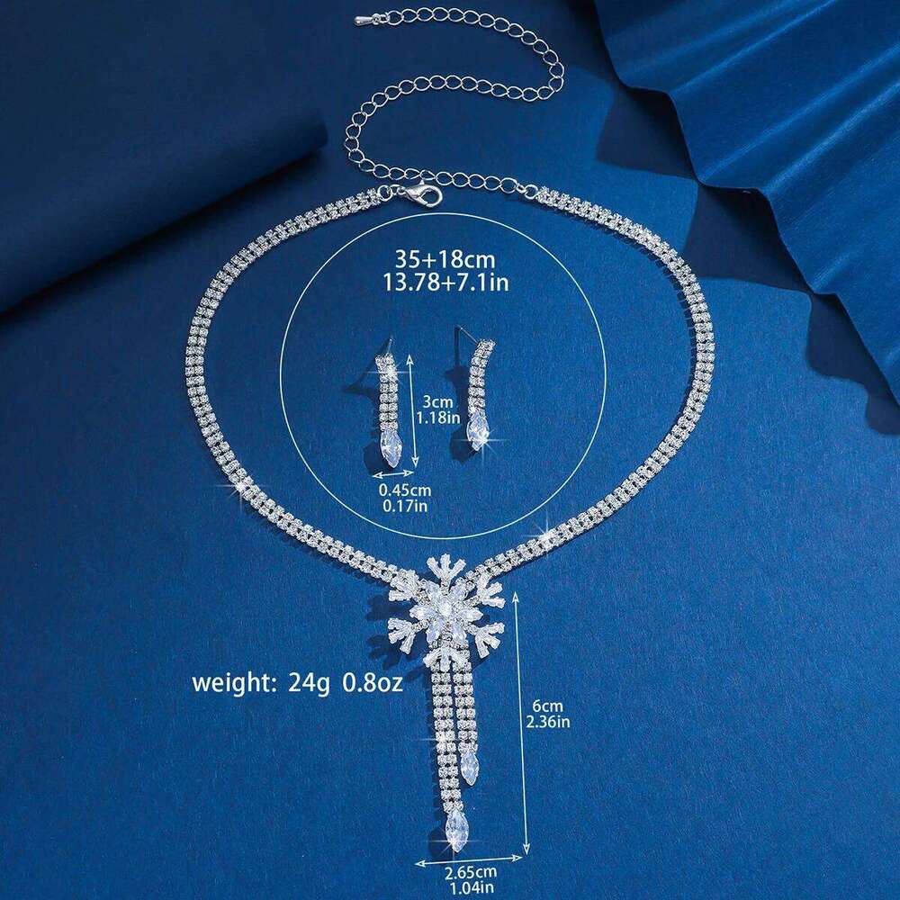 3PC Women's Fashion Copper Inlaid Claw Chain Rhinestone Snowflake Necklace Earring Set Suitable for Wedding, Party, Festival Gif Z260313