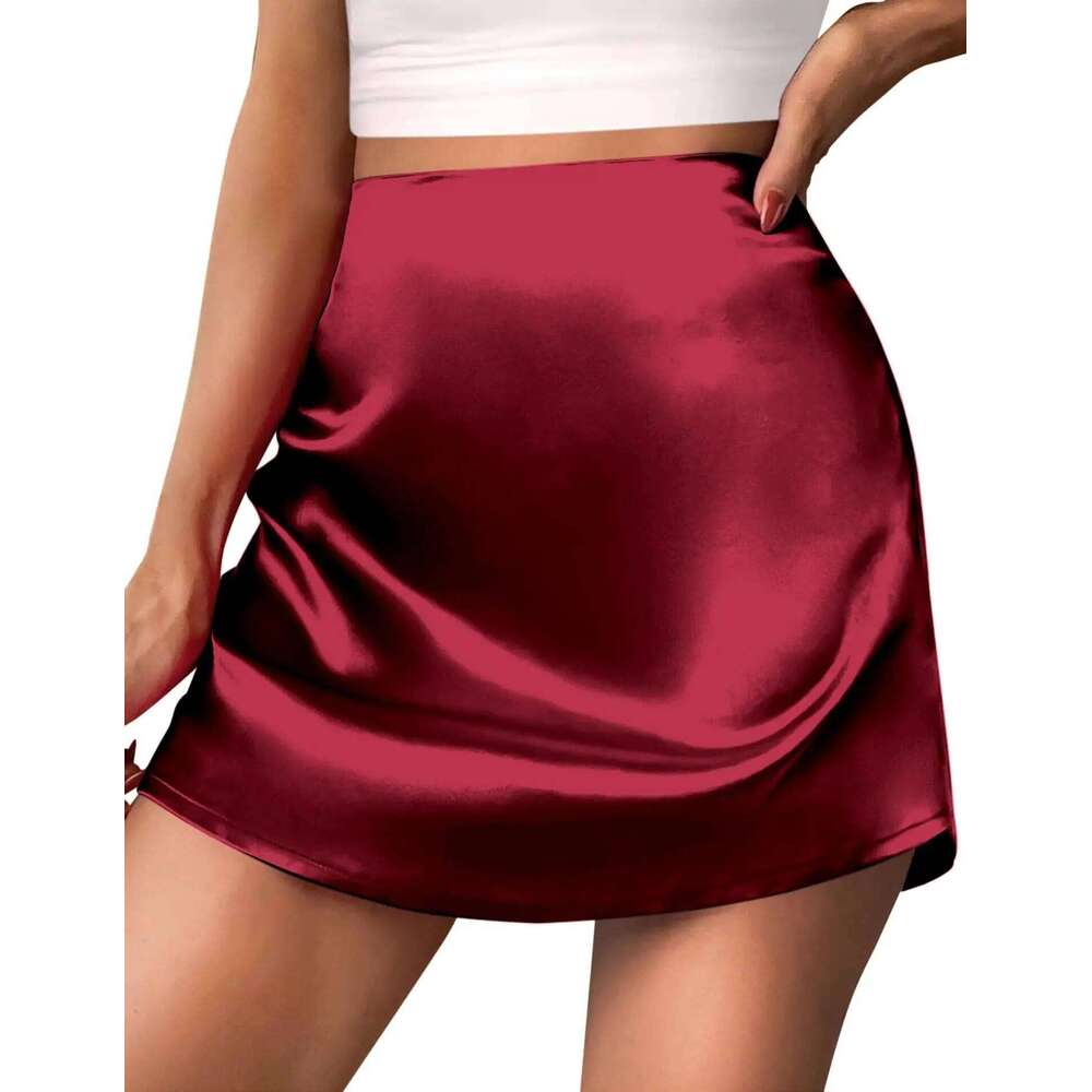 Classic Stain Mini A-Line Stretchy Short Sexy Satin Silk Skirt Girls Z260314