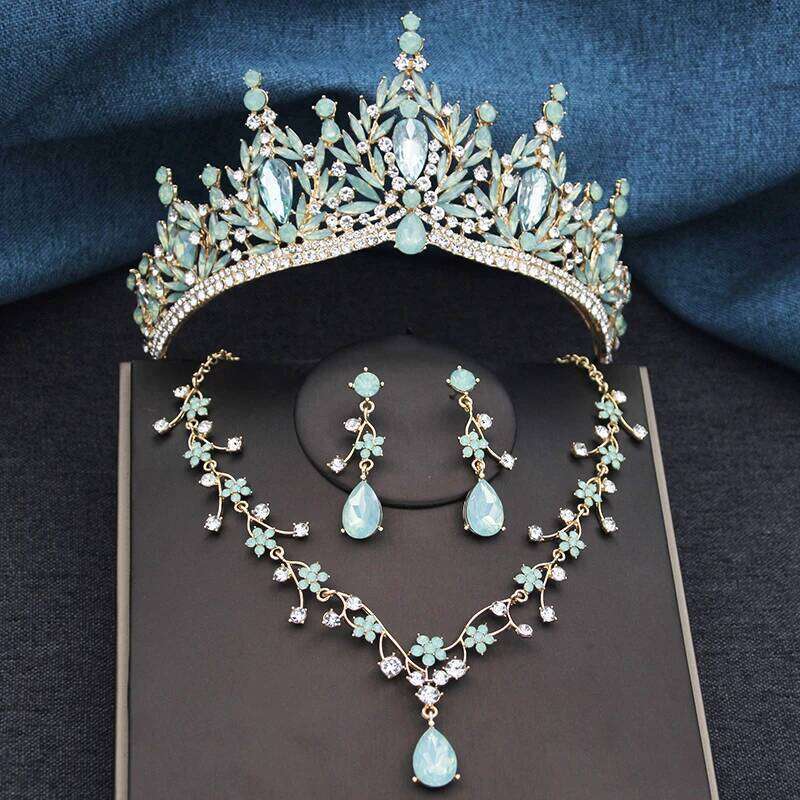3Pcs Princess Crown Bridal Sets for Women Tiaras and Flower Choker Necklace Earrings Wedding Dress Bride Jewelry Set Z260313