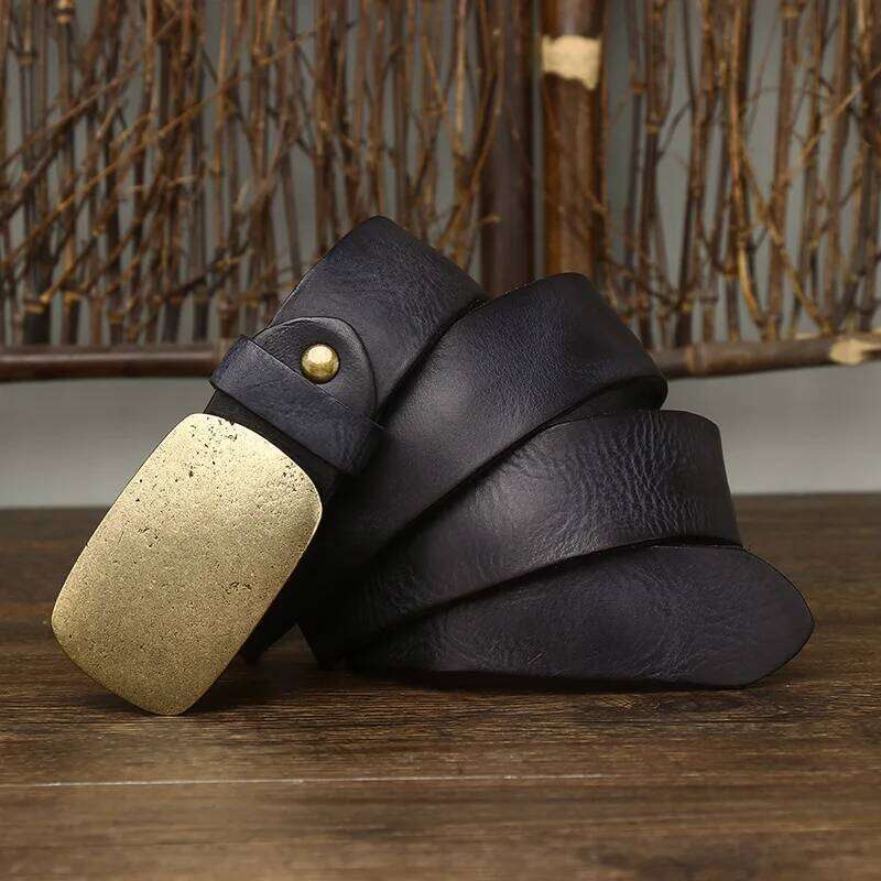 3.3cm Pure Cowskin Men Belt High Quality Genuine Leather Smooth Brass Buckle Strap Male Jeans Luxury Belts for Man Z260226