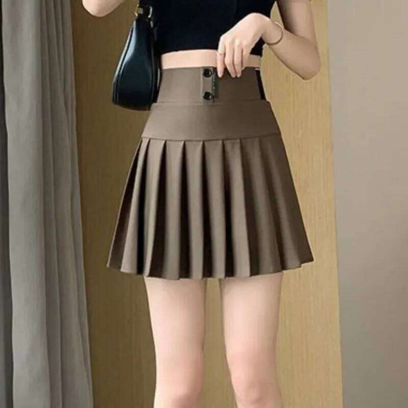 Women's Pleated Skirts 2024 Summer New Fashion High Elastic Waist A-line Light Proof Short Skirt School Girl Uniform Pantskirt Z260314