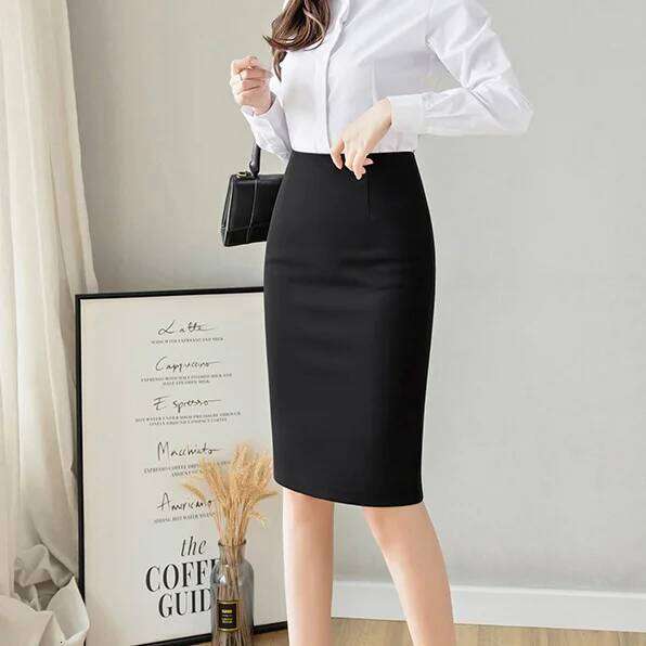 Office Lady Fashion Midi Black Split Skirts Spring Summer Temperament Koreon Streetwear Women Casual High Waist Slim Sexy Skirt Z260314