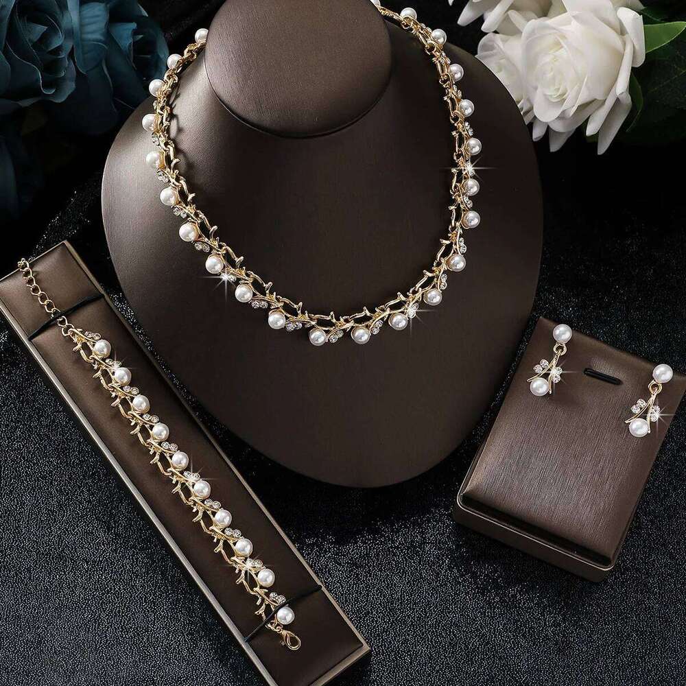 Trending Pearl Choker Necklace Earrings Bracelet Women 18K Gold Plated Hypoallergenic Bridal Party Dainty Jewelry Gift for Her Z260313