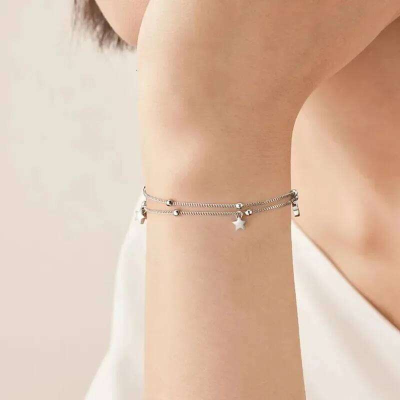 Original 925 Sterling Silver Star Bead Chain for Women Korean Sweet Double Layer Stars Charm Bracelet Jewelry Gift Z260313