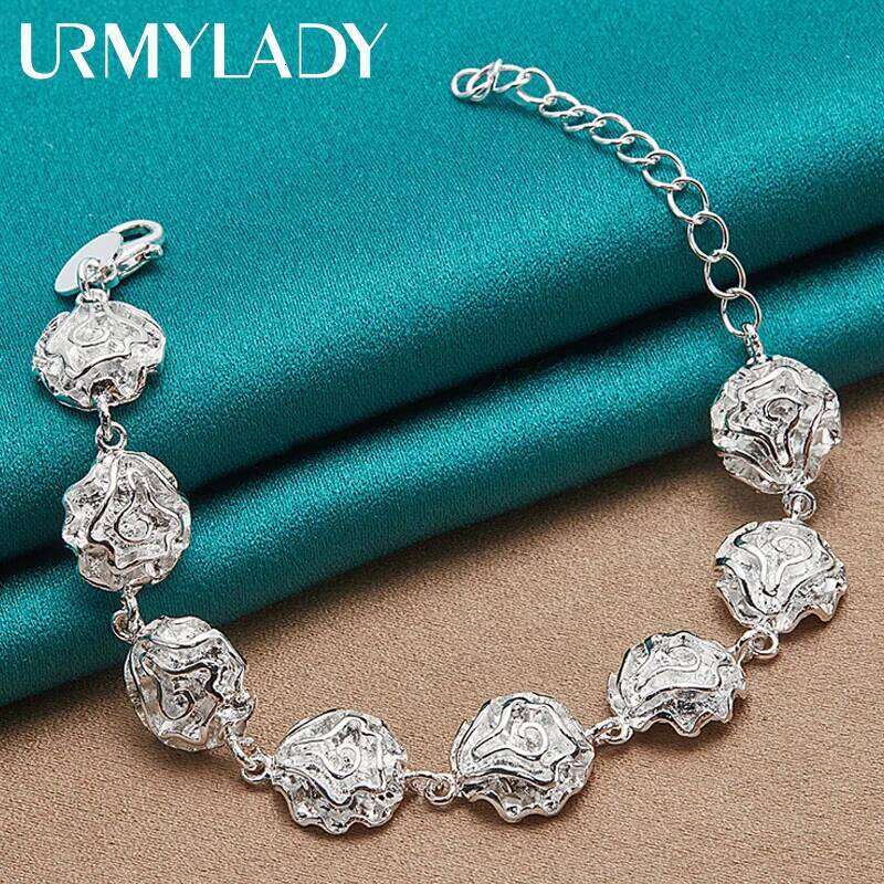 URMYLADY 925 Sterling Silver Rose Flower Chain Bracelet For Women Wedding Party Fashion Jewelry Z260313