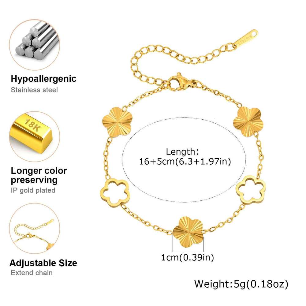 Luxury Clover Five Leaf Flower Charms Bracelet Gold Plated Stainless Steel Fashion Bracelets for Women Romantic Fine Jewelry Z260313