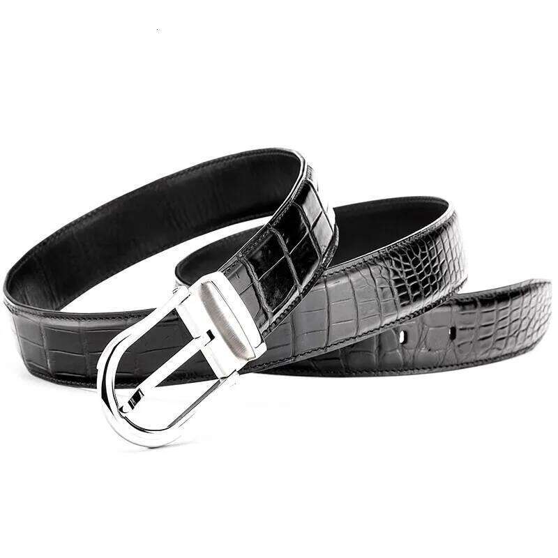 Crocodile men's genuine needle without splicing belly leather stainless steel buckle waist belt Z260226