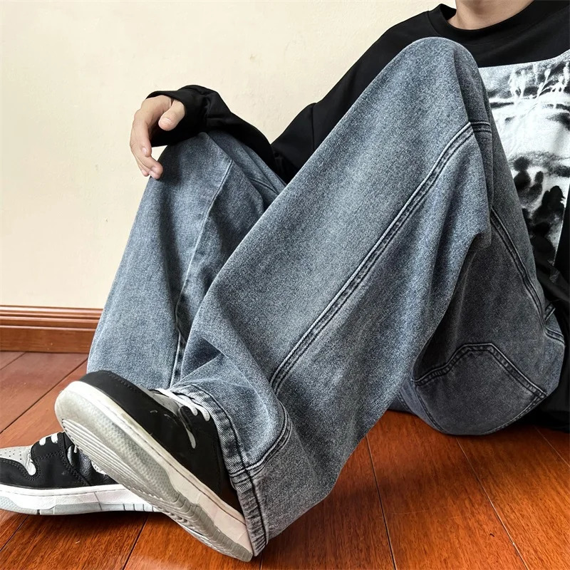 Korean Fashion Mens Baggy Jeans High Street Man Straight Denim Wide-leg Pants Hip Hop Bagy Light Blue Grey Black 260311