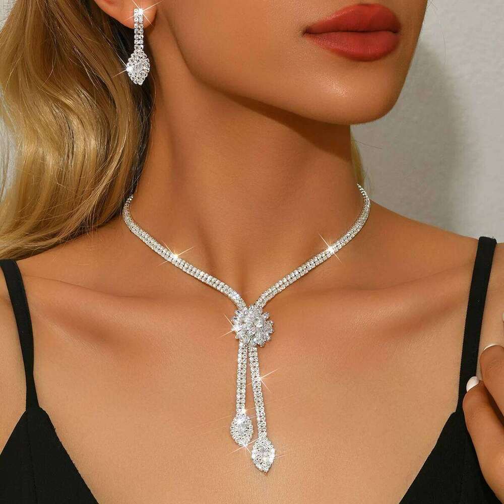 FYUAN 3 Piece Flower Zircon Necklace Earring Set Elegant Jewelry Women Perfect for Weddings and Parties Z260313