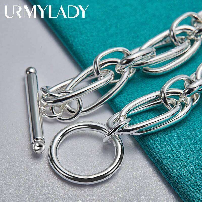 URMYLADY 925 Sterling Silver Double Ring Chain Bracelet For Women Men Wedding Party Fashion Jewelry Z260313
