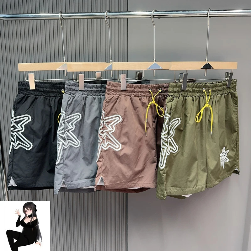 Nylon Fabric Embroidery Snowflake V-shape Shorts Men Women Mesh Quick Dry Brathable Black Brown Green Gray Shortpant 260311