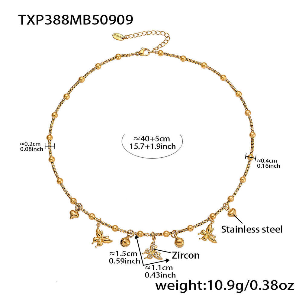 3D Butterfly Multi-heart Bead Chain Necklace Bracelet Stainless Steel Niche Design New Jewelry Set