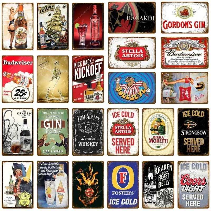 Vintage Ice Cold Fosters Coors Beer Metal Signs Wall Plaque Home Bar Pub Club Decor Famous Whiskey Wall Iron Poster YJ120 D260314