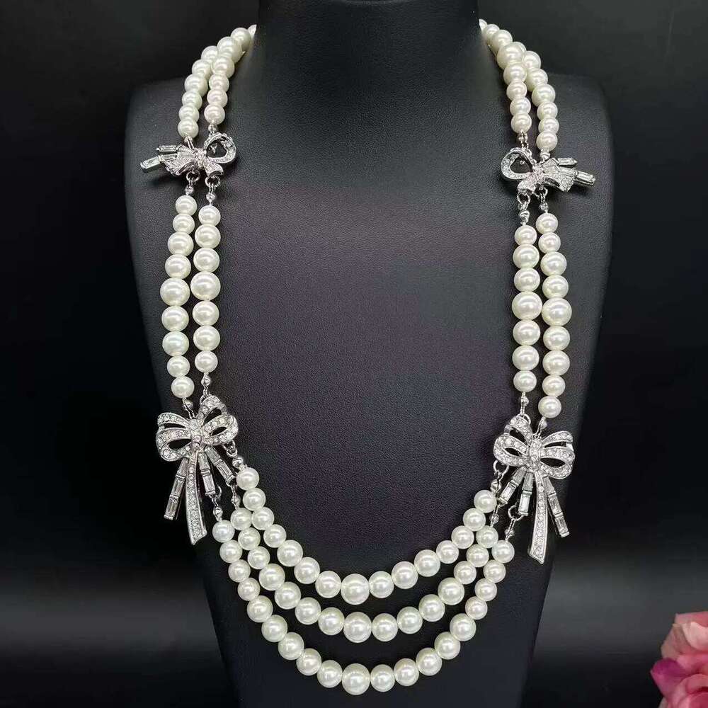 3pcs Elegant Vintage Jewelry Set for Women Bow Pearl Necklace Shiny Crystal Choker Bridal Wedding Earrings Party Z260313