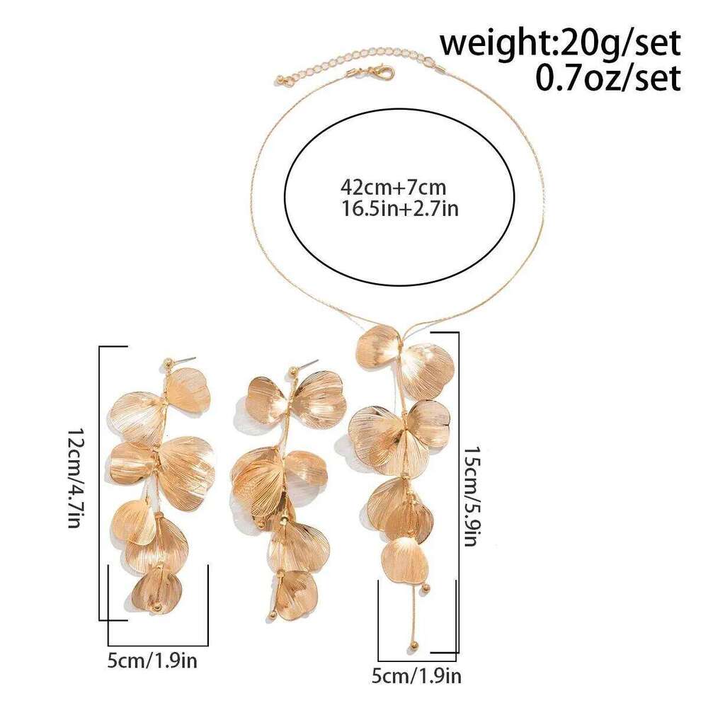 Elegant Ginkgo Leaf Pendant Earrings Necklace Set for Women Romantic Bridal Tassel Jewelry Party Accessory Z260313
