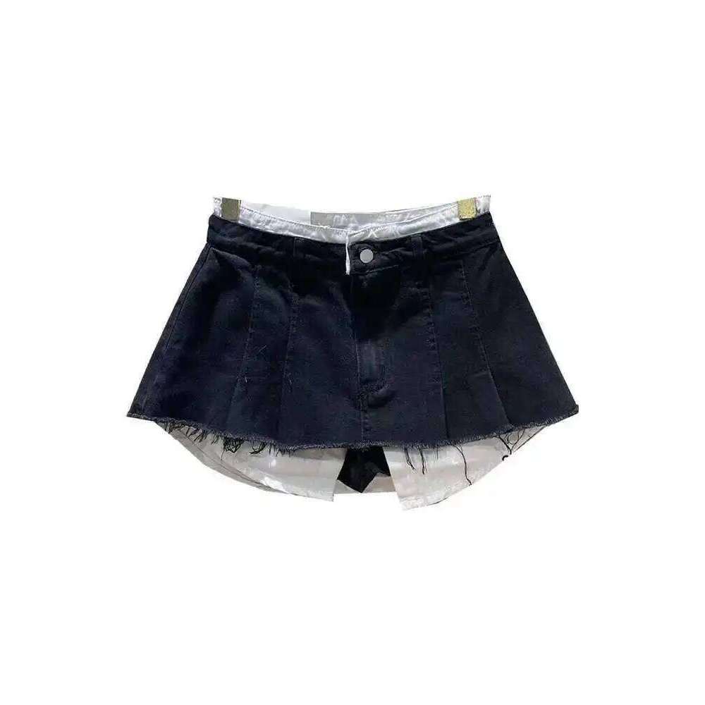 DEAT Trend Contrast Color Patchwork Denim Skirt Women Hem Burrs High Waist Loose Wrap Hip Skirts Female 2025 Spring New 11XX1592 Z260314