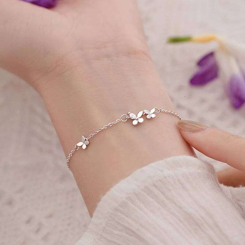 VENTFILLE 925 Silver Diamond-Studded Butterfly Women's Fashion Temperament Flower Adjustable Bracelet Z260313