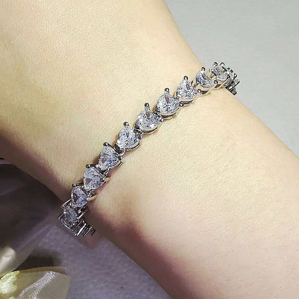 New Luxury Heart Silver Color Bracelet Bangle for Women Wedding Bride on Hand Valentine's Day Gift Jewelry S7982 Z260313