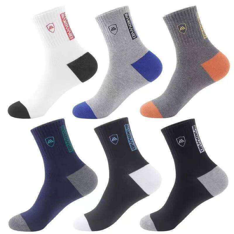 100% Cotton Thick Sports Business Sweat Absorbing Odor Proof Mid Length Stockings Basketball Trendy Socks Men's Autumn Z260314
