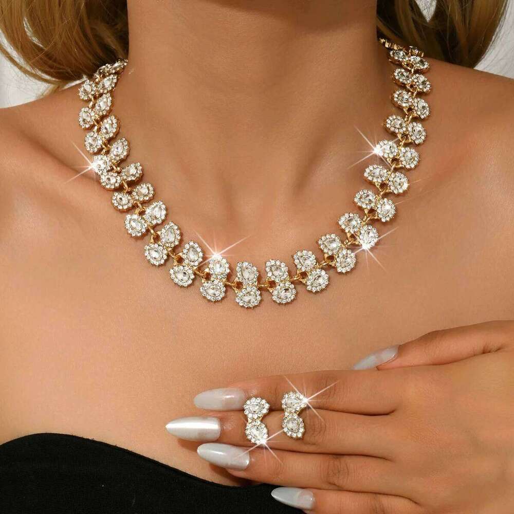 European and American popular retro leaf with diamond jewelry set, fashionable wedding accessories, bride accessories set Z260313