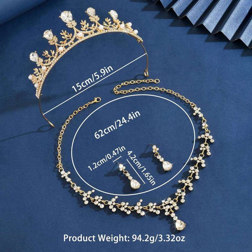 Ladies' Fashion Design Water Drop Geometric Necklace Earrings Crown Jewelry Set Wedding Party Festival Gift Z260313