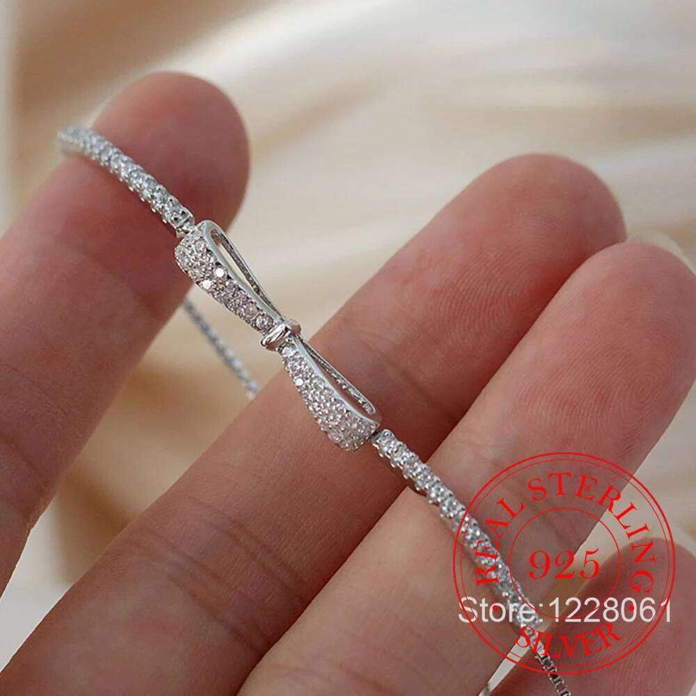 Real 925 Sterling Silver Bowknot for Women Shiny Zircon Tennis Hard Bracelet Homme Wedding Party Jewelry Gifts Z260313