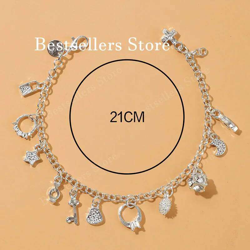 925 Sterling Silver 8 Inches Star, Moon, Zircon, Cross Bracelet Fashion Women's Charm Elegant Gift Jewelry Z260313