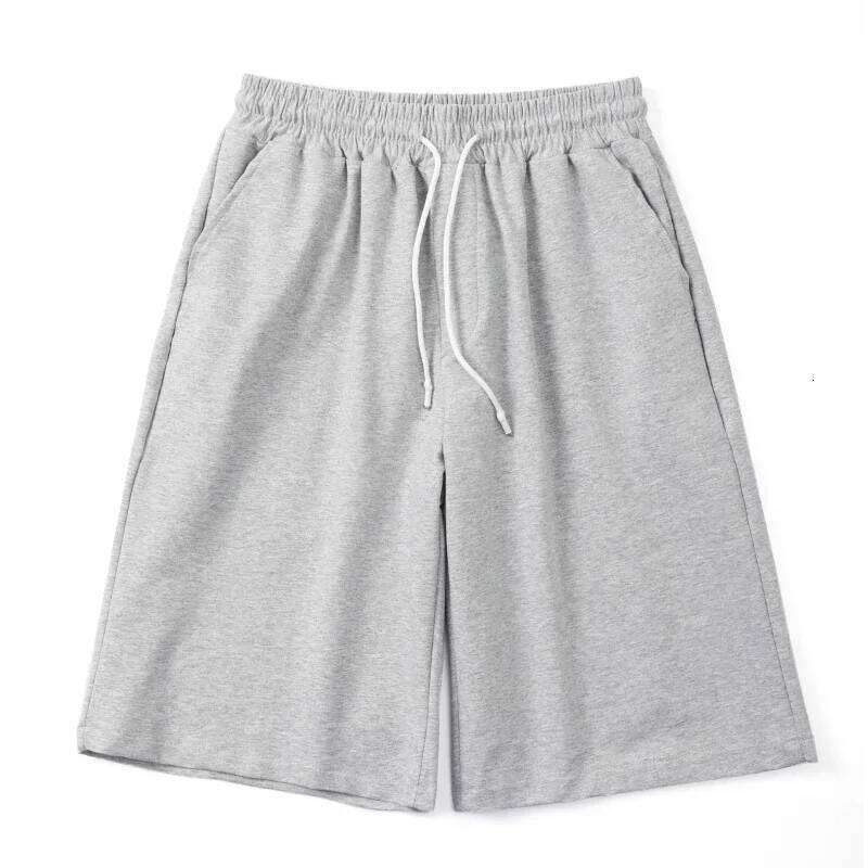 Summer New Y2K Solid Color Cotton Loose Men's Sports Pants Street Wear Simple Drawstring Straight Casual Shorts Male Z260314
