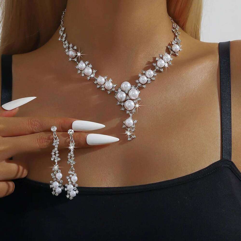 3PC Women's Fashion Imitation Pearl Necklace Earrings Jewelry Set Suitable for Wedding, Party, Festival Gifts Z260313