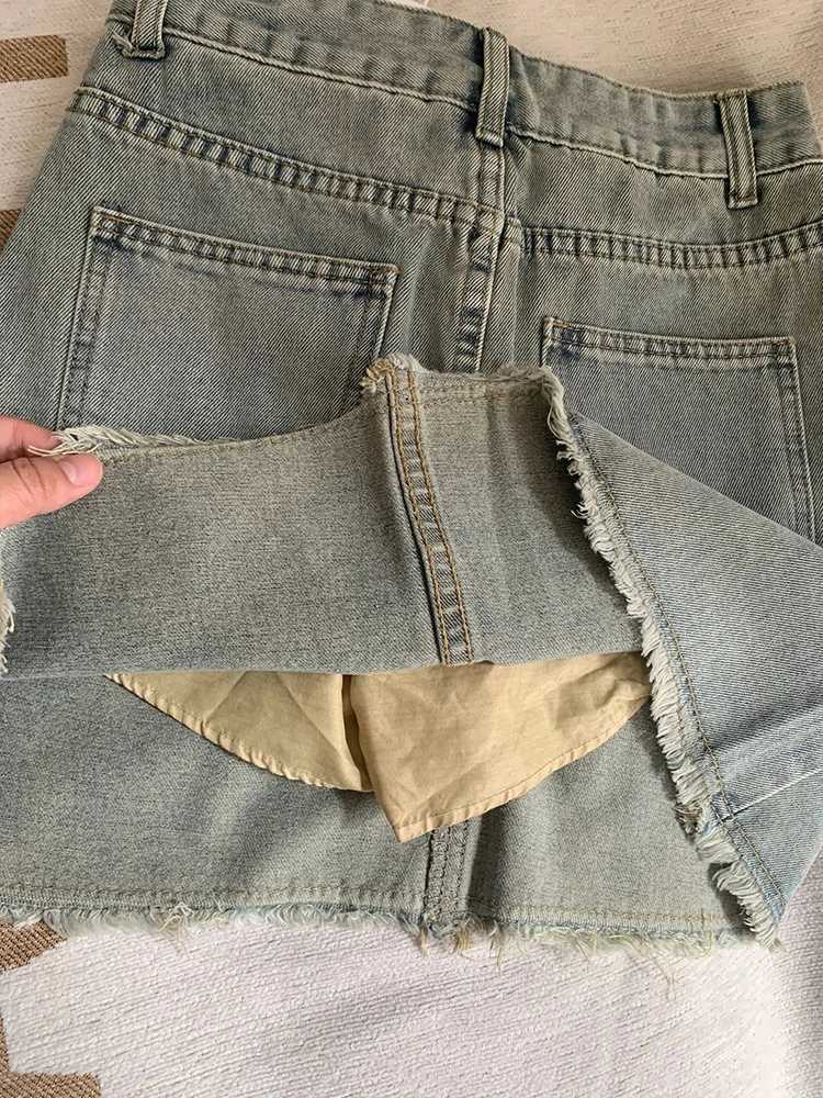 Retro Frayed Hem Denim Skirt Womens High Waist A-Line Slimming Anti-Light Spring 2026 Faion Trend Korean Sle M260314