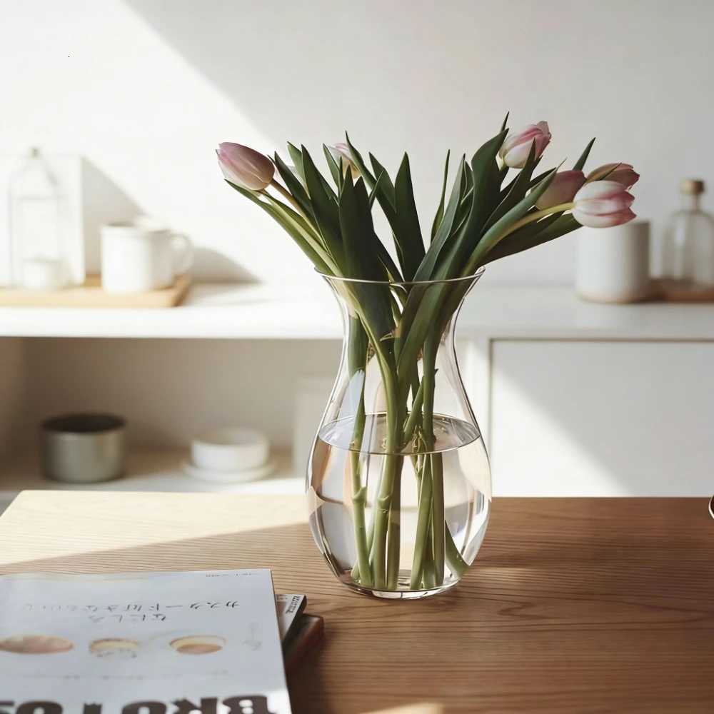 Modern Minimalist Waisted Glass Vase Hydroponic Flower Vase Nordic Style Elegant Home Living Room Decoration Ornament Y260314