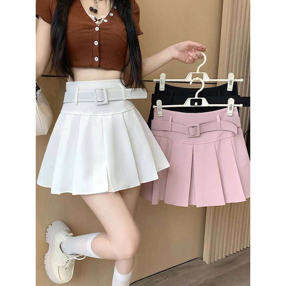 Zoki Japan Sweet Belt White Pleated Women Sexy High Waist Mini Summer Preppy Style Female Casual A Line Pink Skirt Z260314